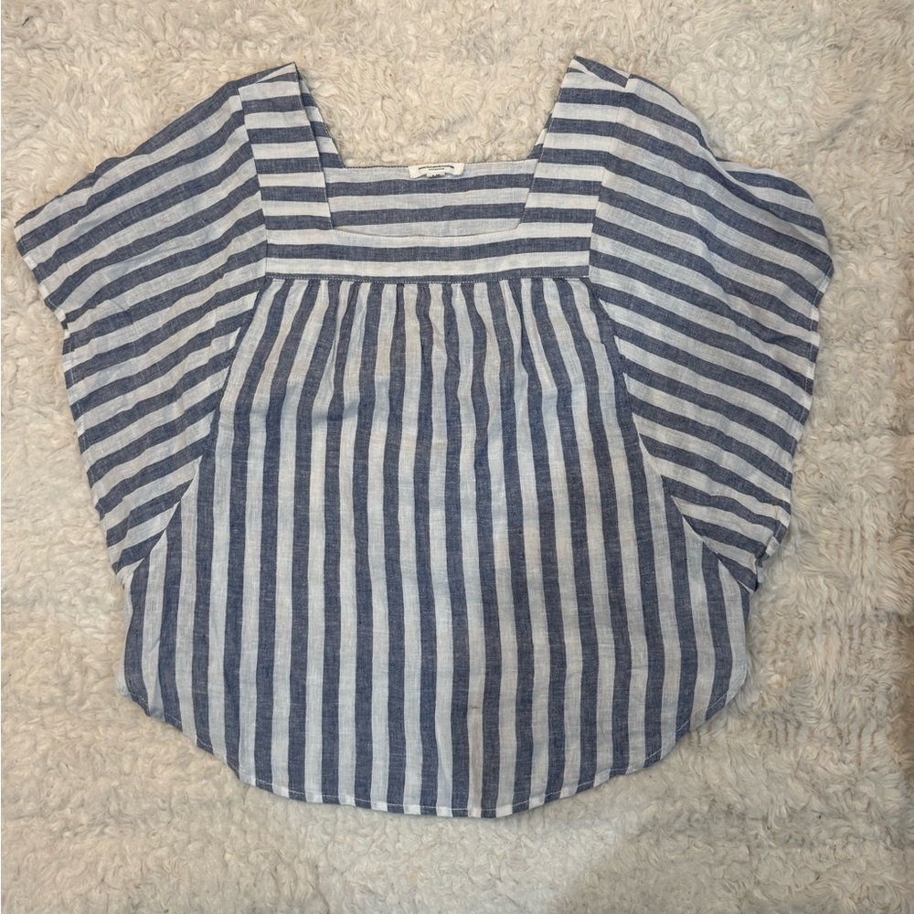 beachlunchlounge Blue & White Striped Linen Top
